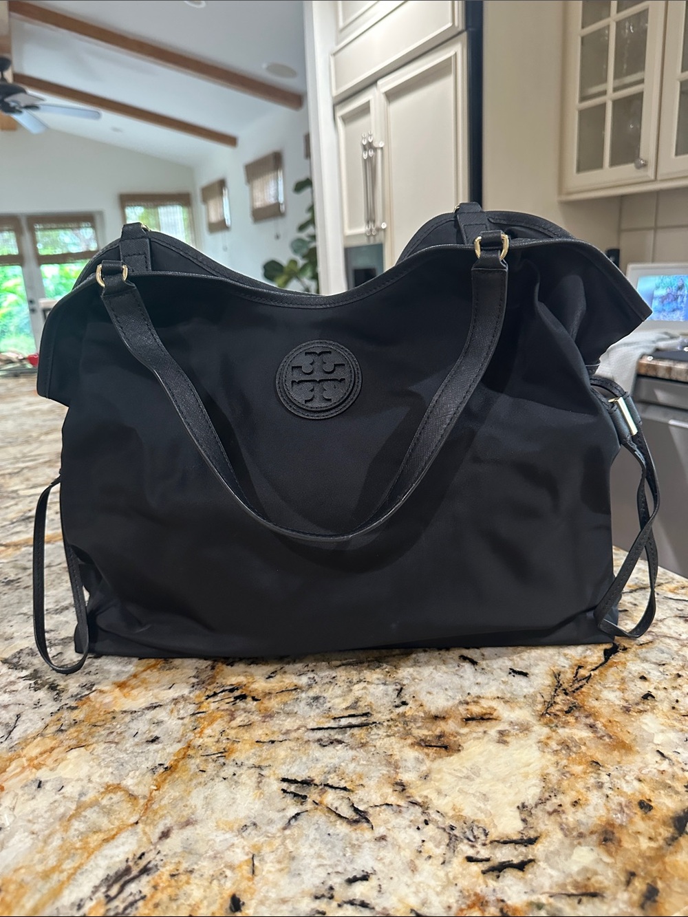 Tory Burch Black Nylon Tote with Logo Medallion
